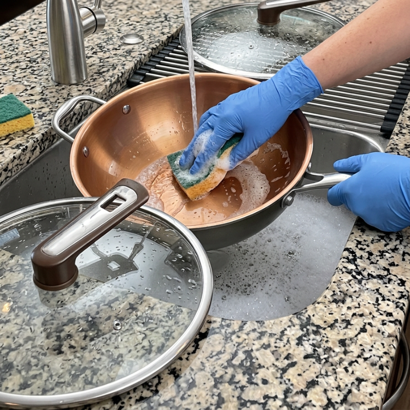 Le Houou Profi Wok in Draufsicht mit eingebrannter Patina