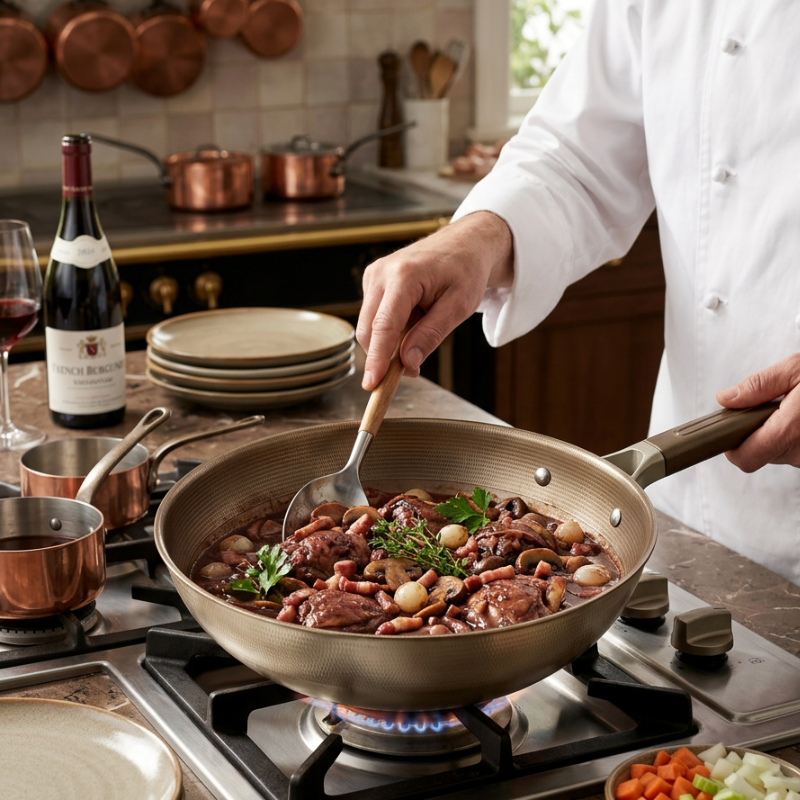 Le Chokai Titan Wok mit Maßangaben und detaillierten Produktinfos
