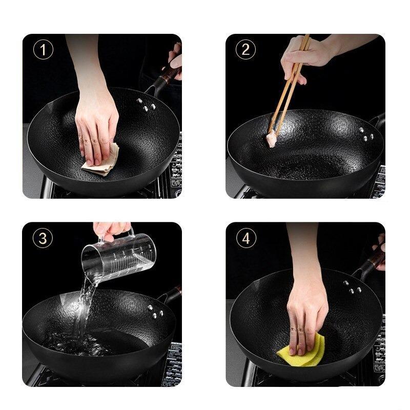Le Norikura Wok Pfanne 32 cm mit Deckel im Set mit Spatel und Pinsel