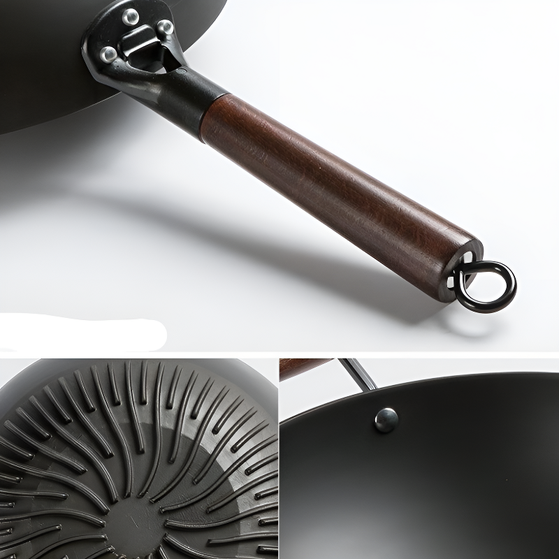 Le Rausu Wok Gusseisen mit Deckel geöffnet beim Servieren in der Küche