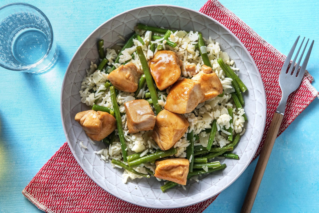 Hähnchen mit grünen Bohnen im Wok