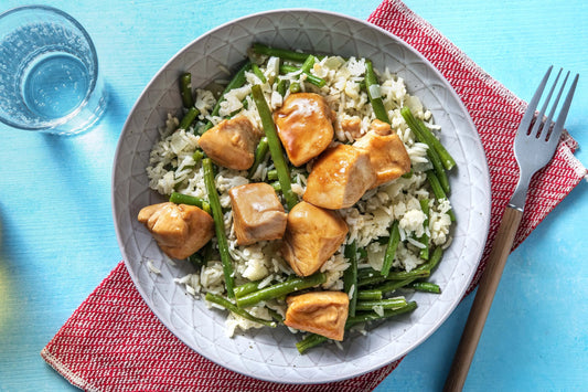 Hähnchen mit grünen Bohnen im Wok