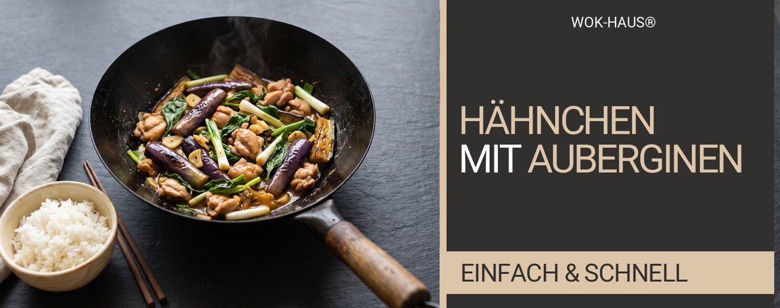 Hähnchen mit Auberginen und Thai-Basilikum aus dem Wok