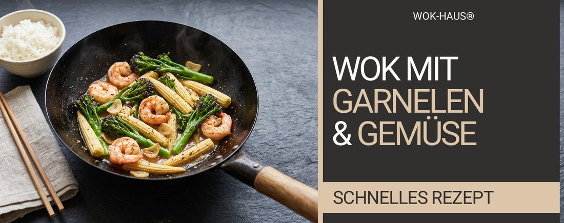 Garnelen mit Knoblauch, Brokkoli und Mini-Maiskolben