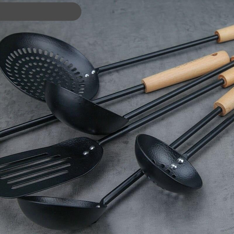 Le Karima Profi Wok Spatel Set mit Holzgriff aus Edelstahl in eleganter Verpackung