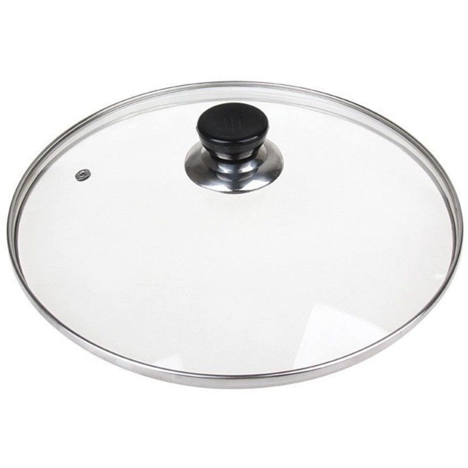 Le Sanbe Wok-Glasdeckel mit Dampfloch in klarer Vorderansicht