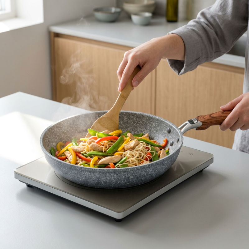 Le Yukano Wok Keramikbeschichtet Innenseite mit kratzfester Beschichtung