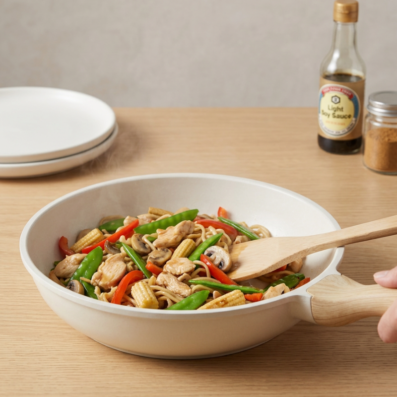 Le Myoko Wok Keramik Induktion Innenansicht der glatten Keramikoberfläche