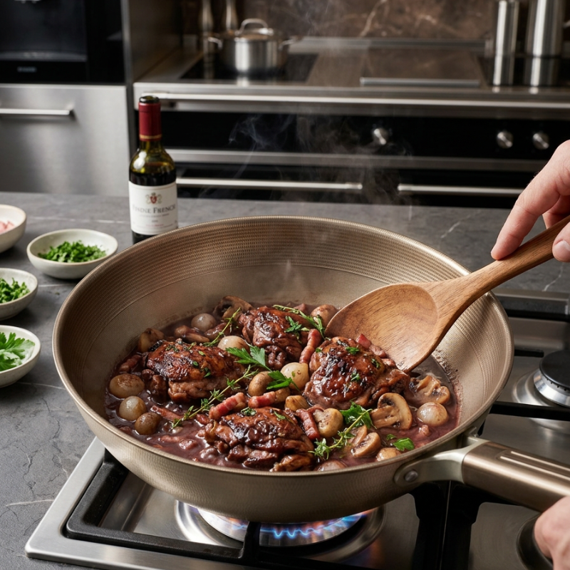 Le Chokai Titan Wok auf Flamme im professionellen Kocheinsatz