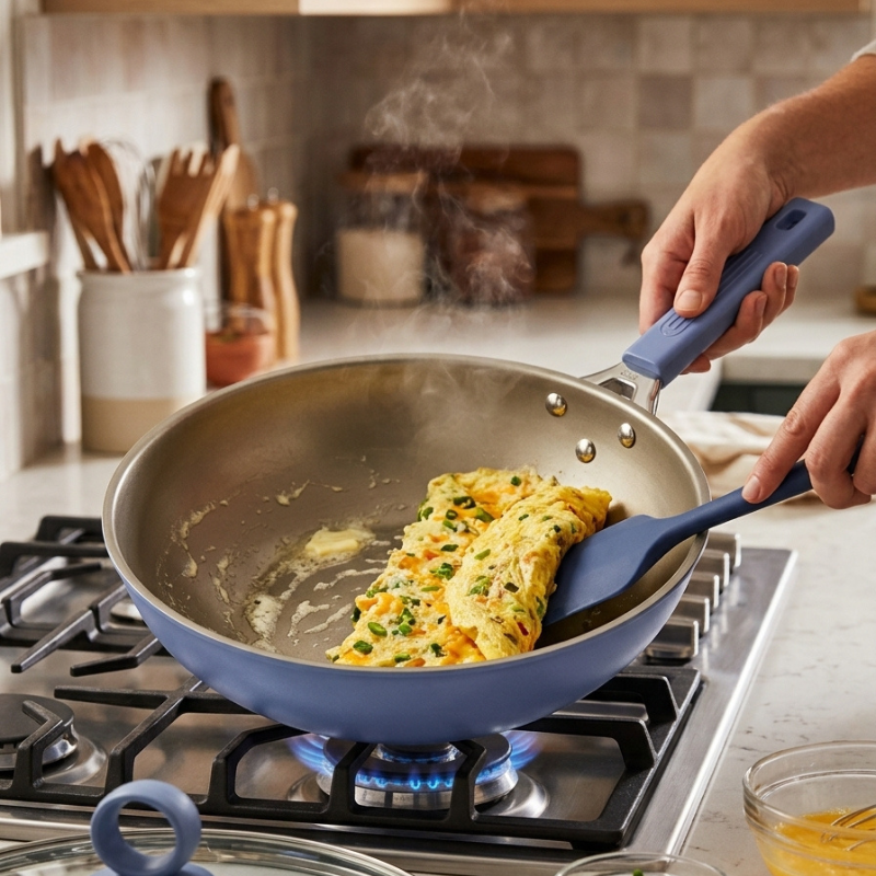 Le Maroki Eisen Wok für Induktion mit Holzdeckel und Pfannenwender