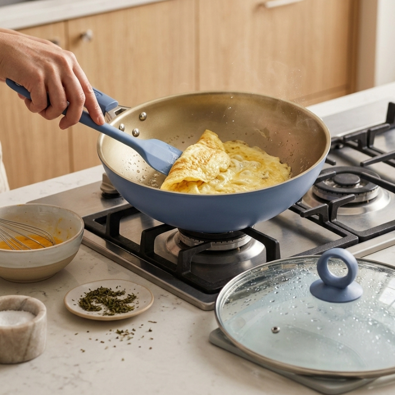 Le Maroki Eisen Wok für Induktion, Nahaufnahme des massiven Eisenbodens