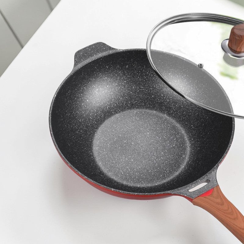 Le Murano Wok 32 cm beschichtet mit hitzefestem Griff im Detail