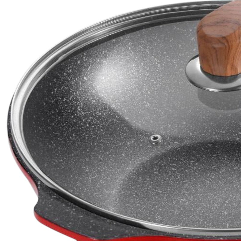 Le Murano Wok 32 cm beschichtet seitliche Ansicht mit Bodenstruktur