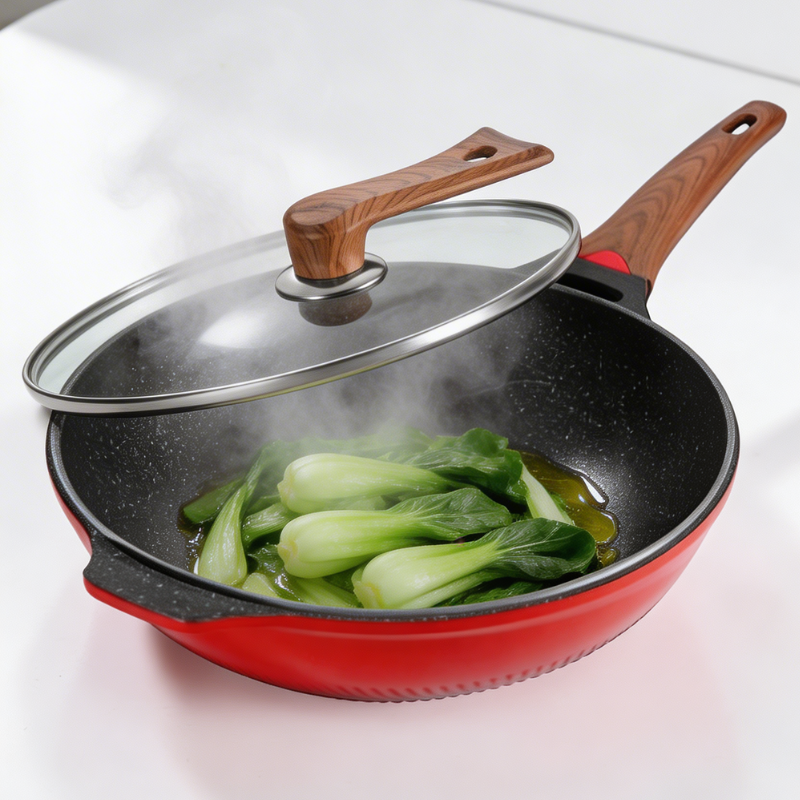 Le Murano Wok 32 cm beschichtet Detail der genieteten Grifffassung