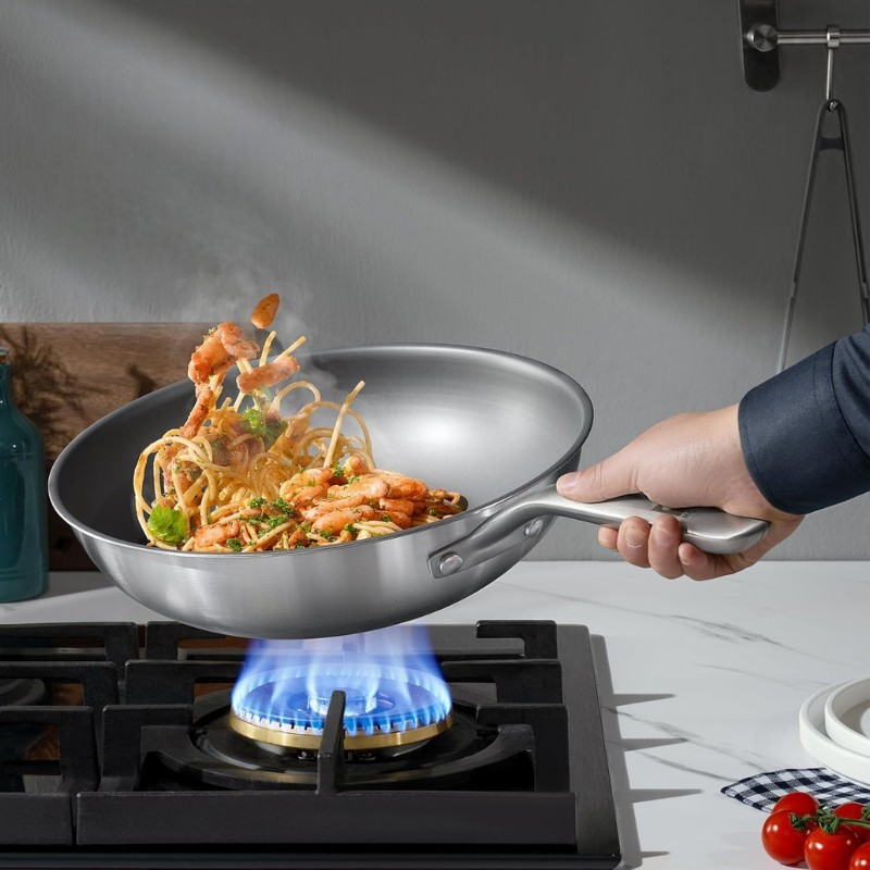 Le Tsumio Profi Wok Induktion mit Deckel und Schöpfkelle im Set