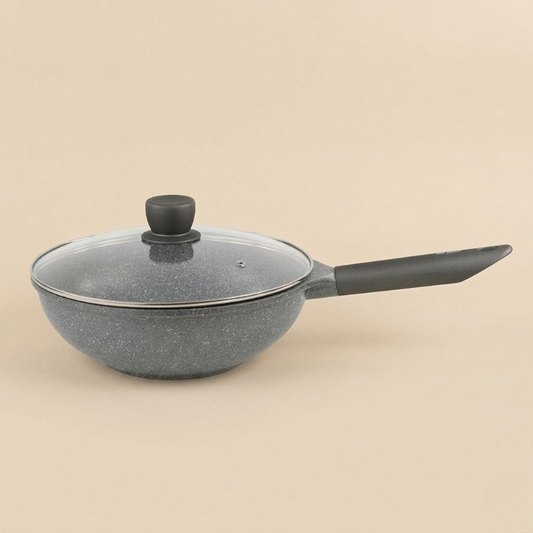 Le Misari Granit Wok aus Aluminium mit Granitbeschichtung in Vorderansicht