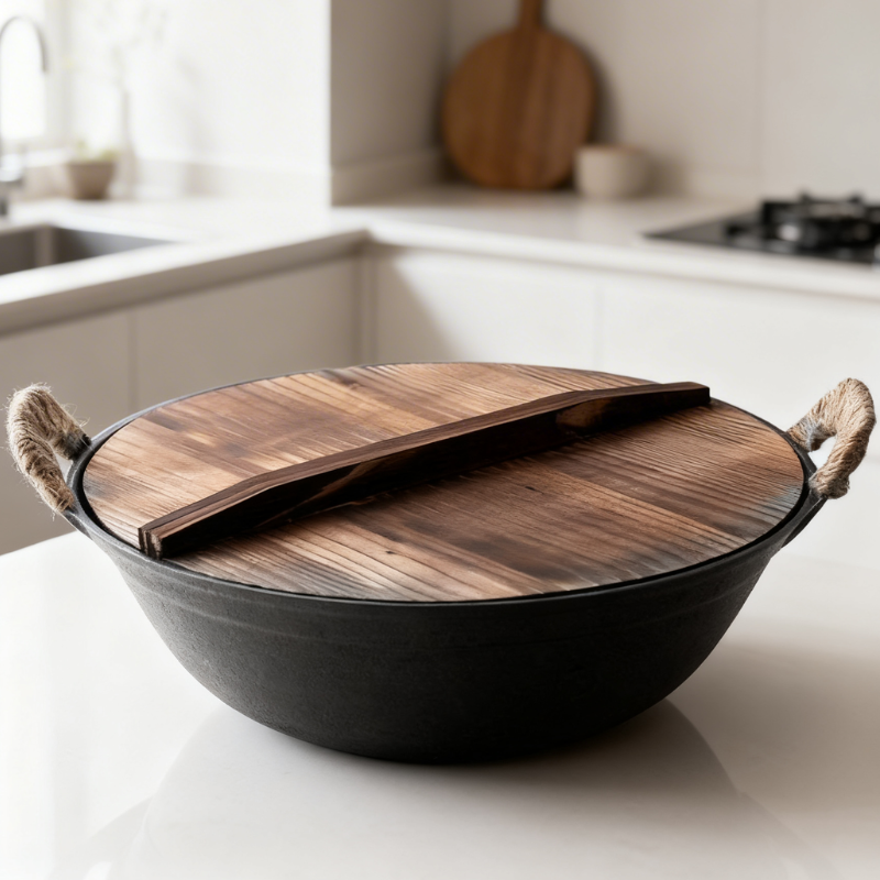 Le Ontake Wok Gusseisen Induktion Verpackung mit komplettem Lieferumfang