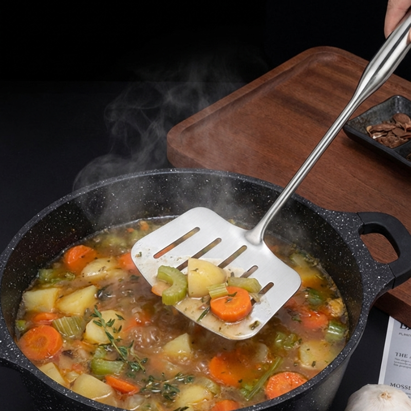 Le Mishio Metal Wok Spatula Nahaufnahme der robusten Edelstahlverarbeitung