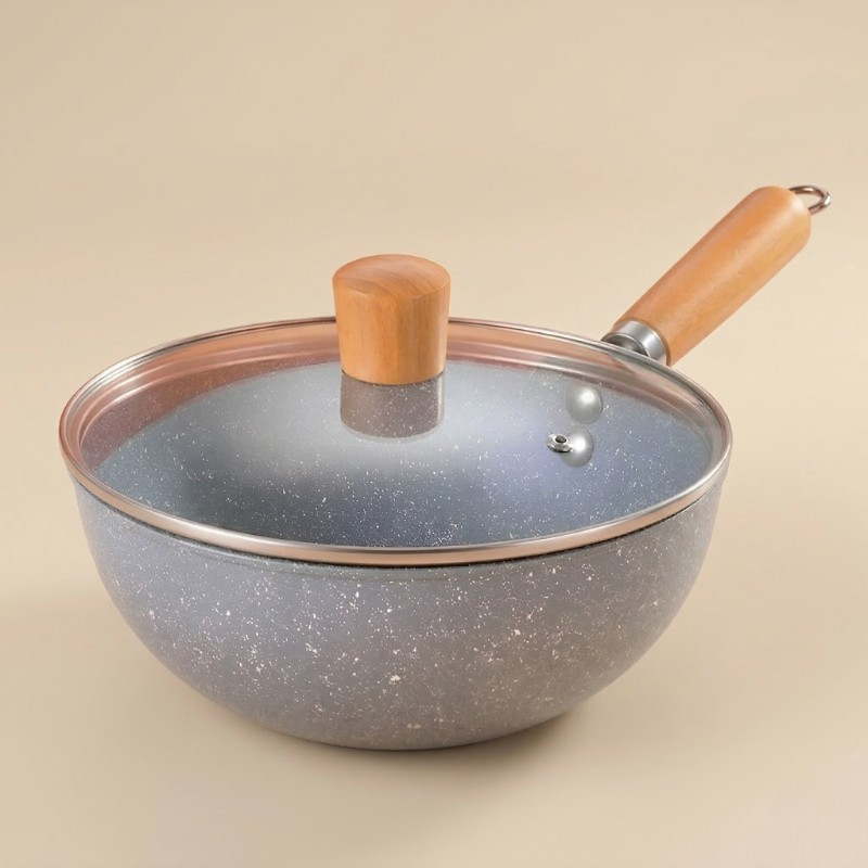 Le Sanome Induktions Mini Wok 20 cm Vorderansicht mit kompakter Aluminiumbeschichtung