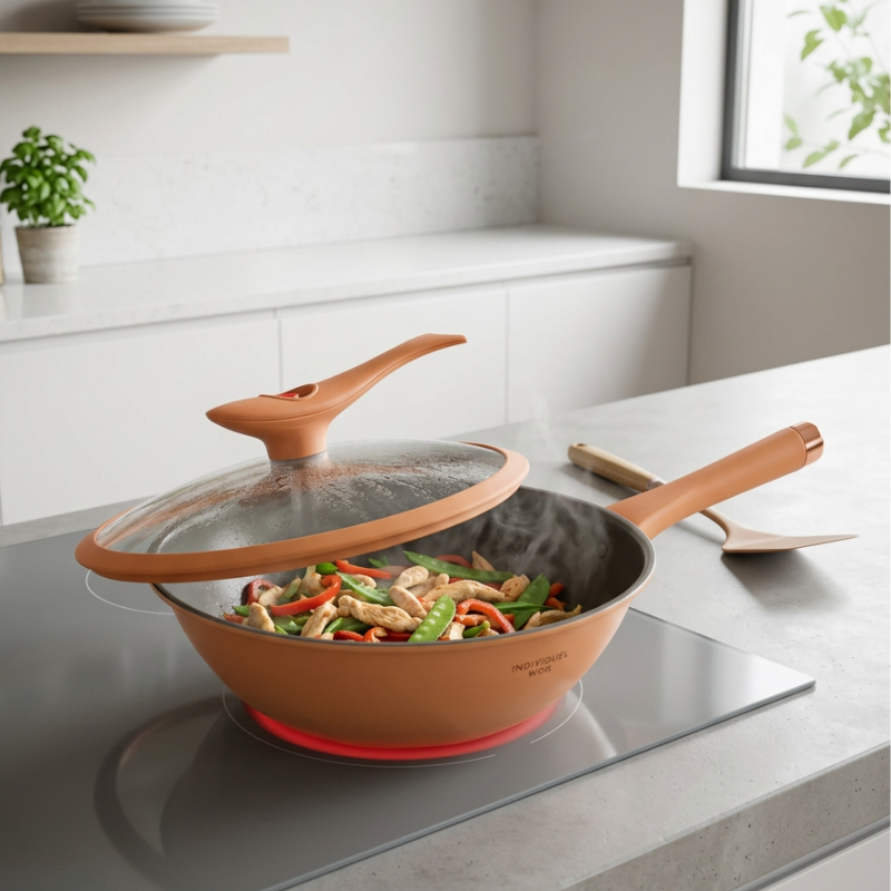 Le Mitano Aluminium Wok Induktion mit ergonomischem Soft-Touch-Griff
