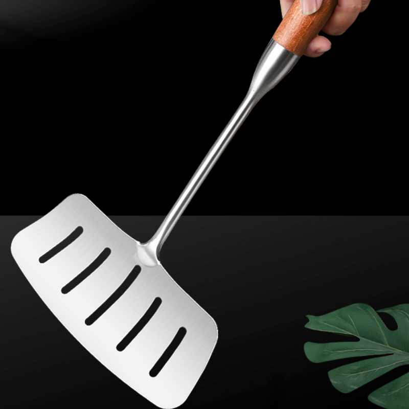Le Mishio Metal Wok Spatula Edelstahl-Detail der polierten Schaufelfläche