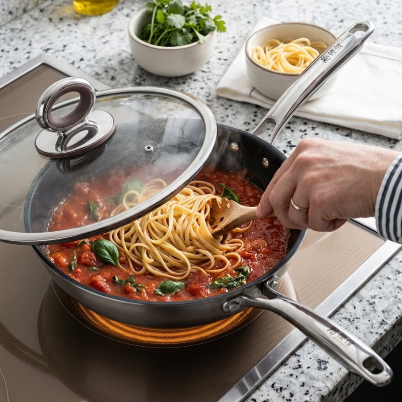 Le Tsumio Profi Wok Induktion beim scharfen Anbraten von Rindfleisch