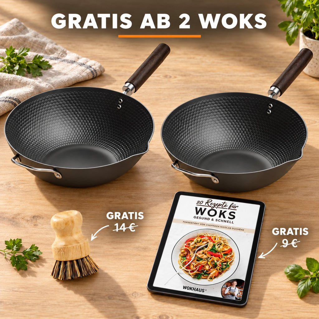 Le Sayumi – Antihaft-Wok ohne PFOA, GRATIS AB 2 WOKS: Bambusbürste (14 €), Rezeptbuch (9 €)