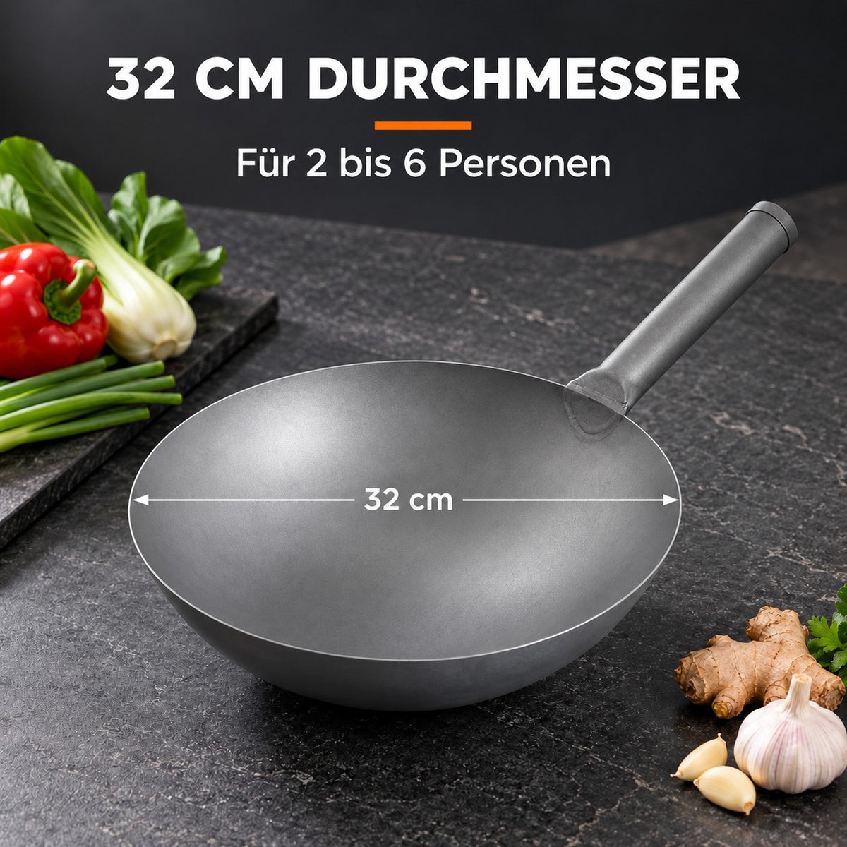 Le Memuro – Chinesischer Titan-Wok 32 Cm, 32 CM DURCHMESSER: Für 2 bis 6 Personen