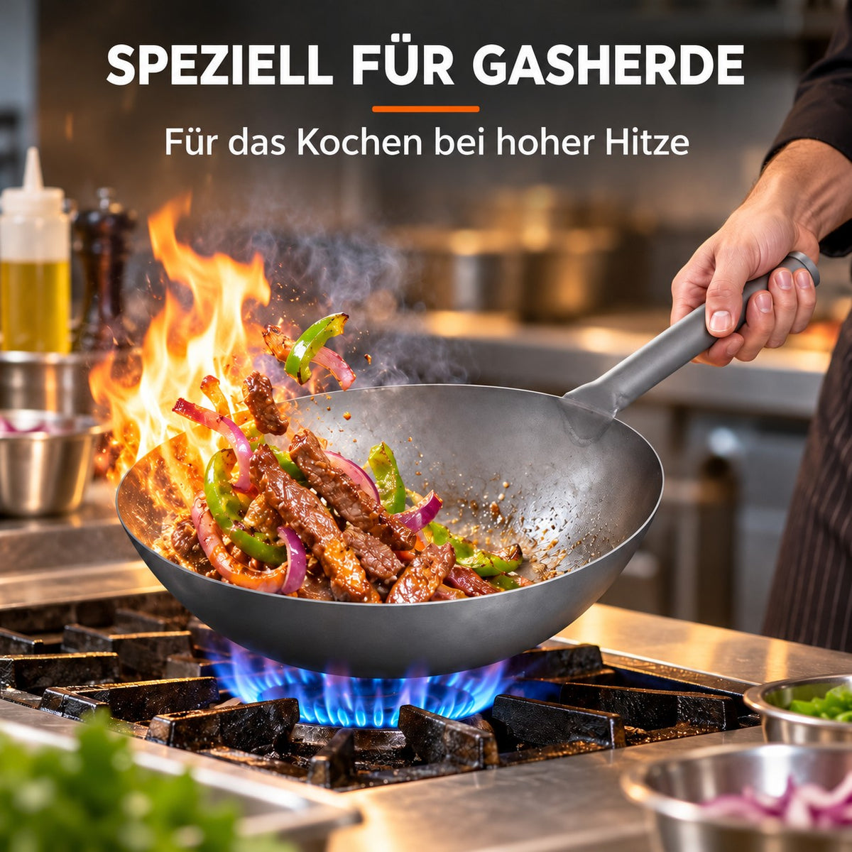 Le Memuro – Chinesischer Titan-Wok 32 Cm, SPEZIELL FÜR GASHERDE: Für das Kochen bei hoher Hitze