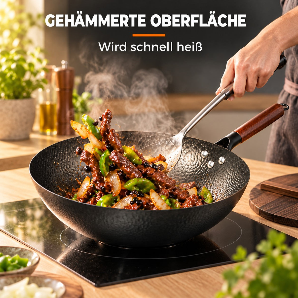 Le Bandai – Chinesischer Wok, GEHÄMMERTE OBERFLÄCHE: Wird schnell heiß