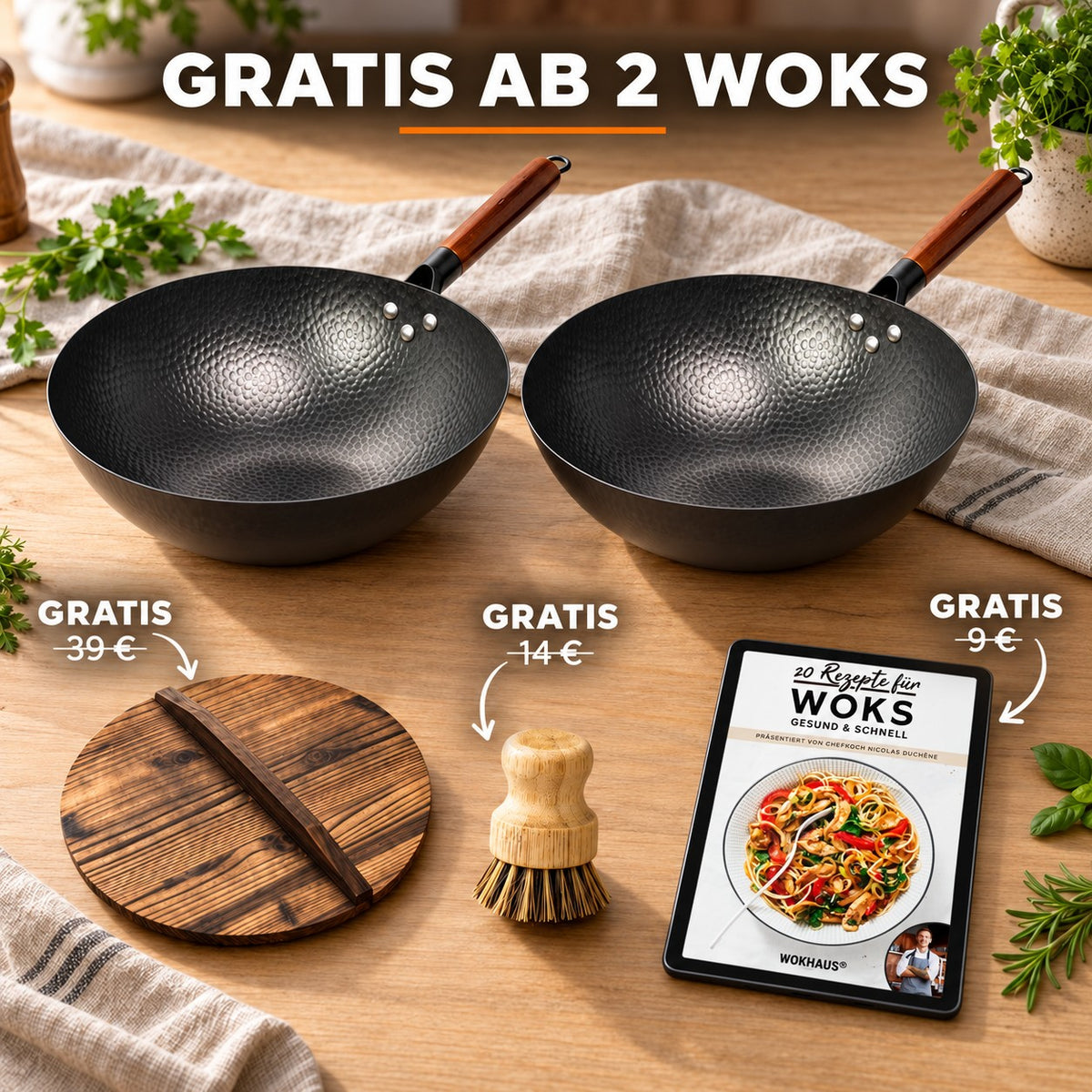 Le Bandai – Chinesischer Wok, GRATIS AB 2 WOKS: Holzdeckel (39 €), Bambusbürste (14 €), Rezeptbuch (9 €)