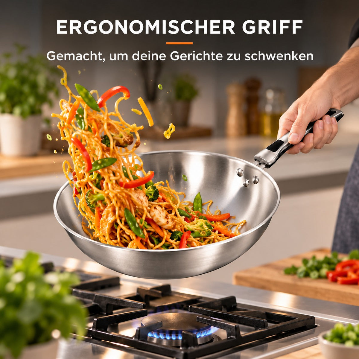 Le Shiomi – Edelstahl Wok 30 Cm, ERGONOMISCHER GRIFF: Gemacht, um deine Gerichte zu schwenken
