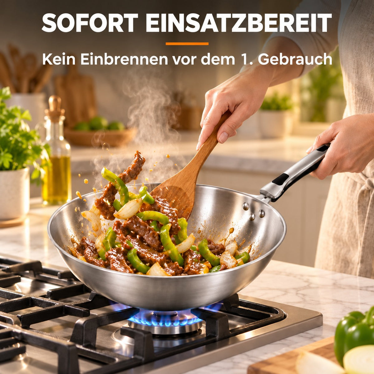 Le Shiomi – Edelstahl Wok 30 Cm, SOFORT EINSATZBEREIT: Kein Einbrennen vor dem 1. Gebrauch