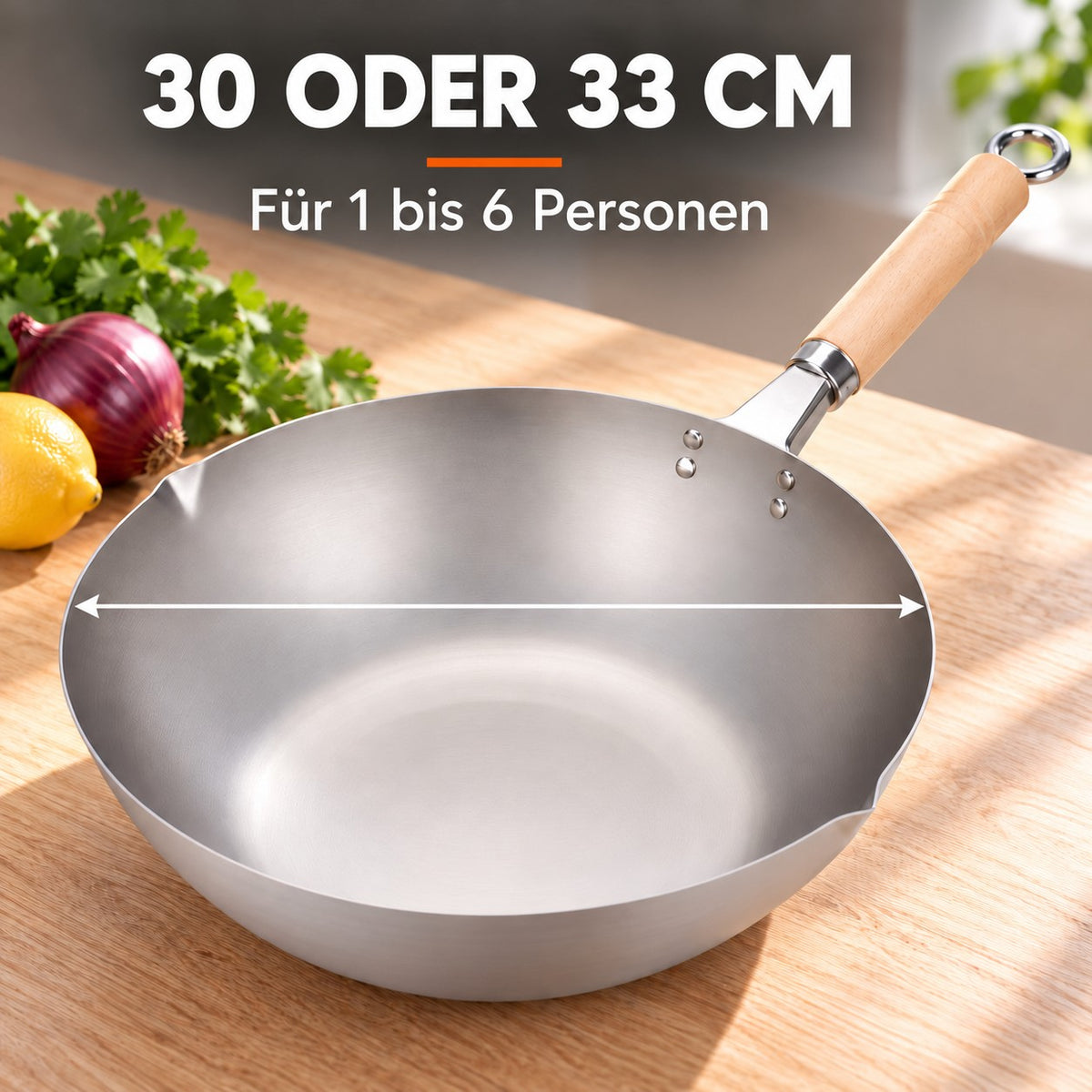 Le Meakan – Edelstahl-Wok für alle Herdarten, 30 ODER 33 CM: Für 1 bis 6 Personen