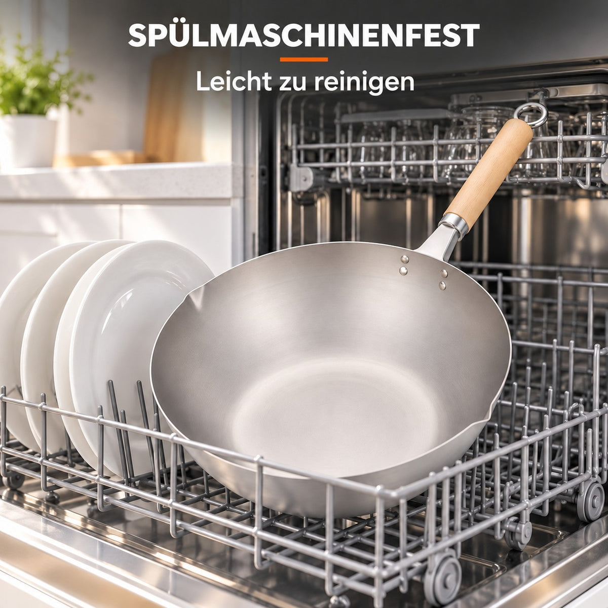 Le Meakan – Edelstahl-Wok für alle Herdarten, SPÜLMASCHINENFEST: Leicht zu reinigen