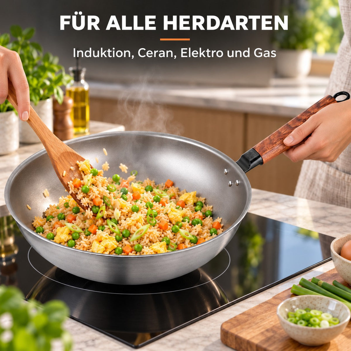 Le Homika – Edelstahl-Wok Pro, FÜR ALLE HERDARTEN: Induktion, Ceran, Elektro und Gas