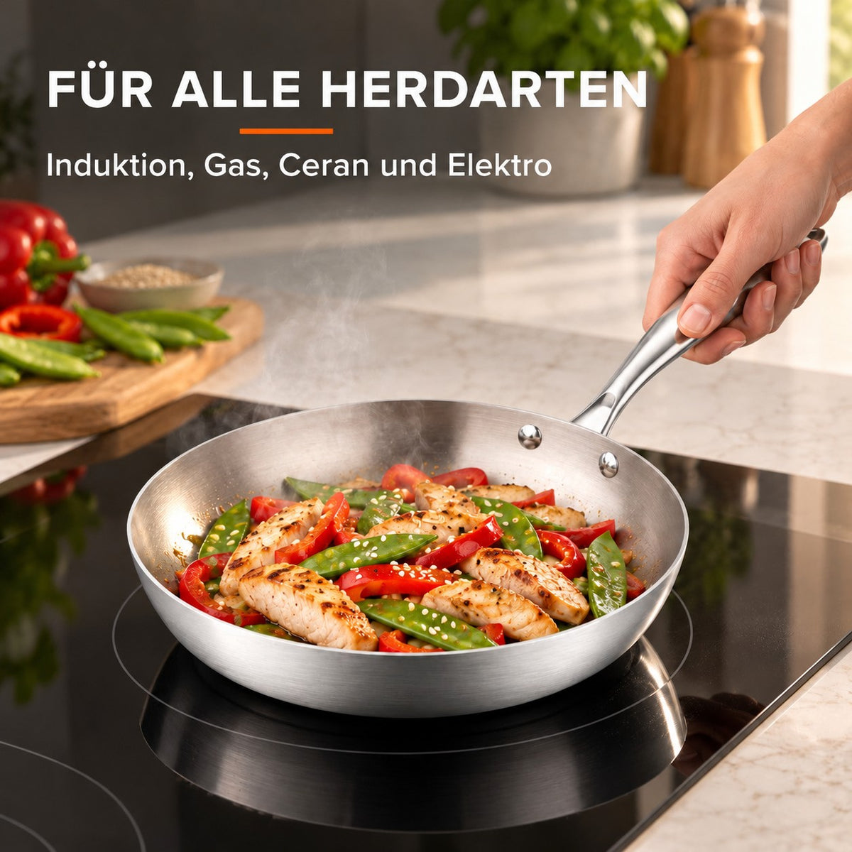 Le Rishiri – Edelstahl-Wok Ptfe-Frei, FÜR ALLE HERDARTEN: Induktion, Gas, Ceran und Elektro