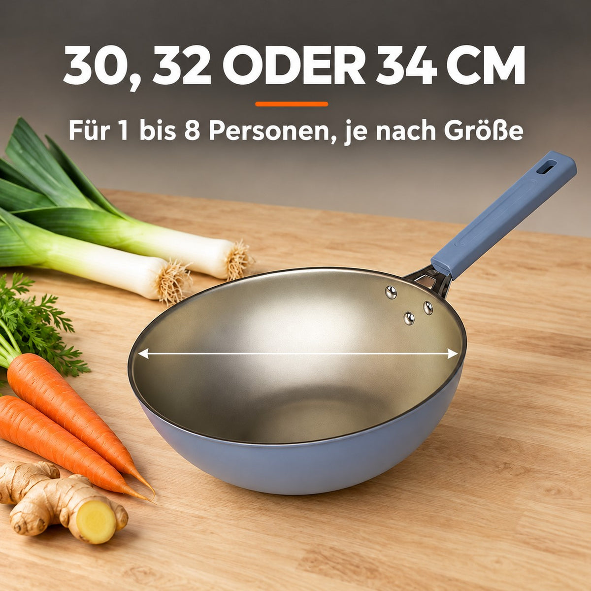 Le Maroki – Eisen Wok für Induktion, 30, 32 ODER 34 CM: Für 1 bis 8 Personen, je nach Größe