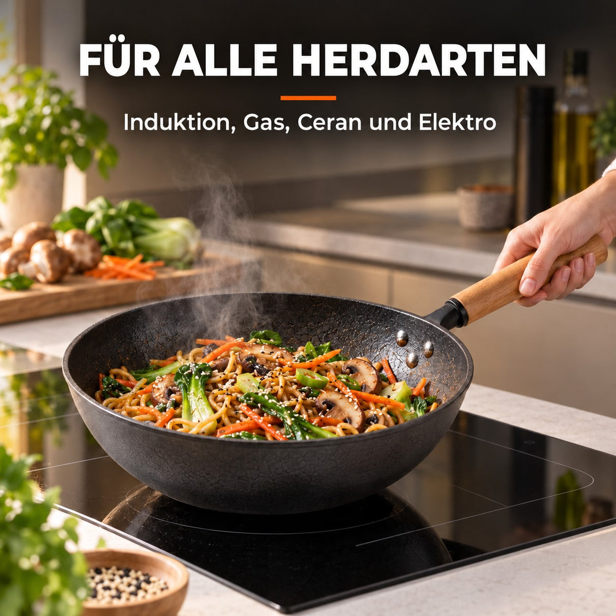 Le Kuroha – Eisen Wok Pfanne, FÜR ALLE HERDARTEN: Induktion, Gas, Ceran und Elektro