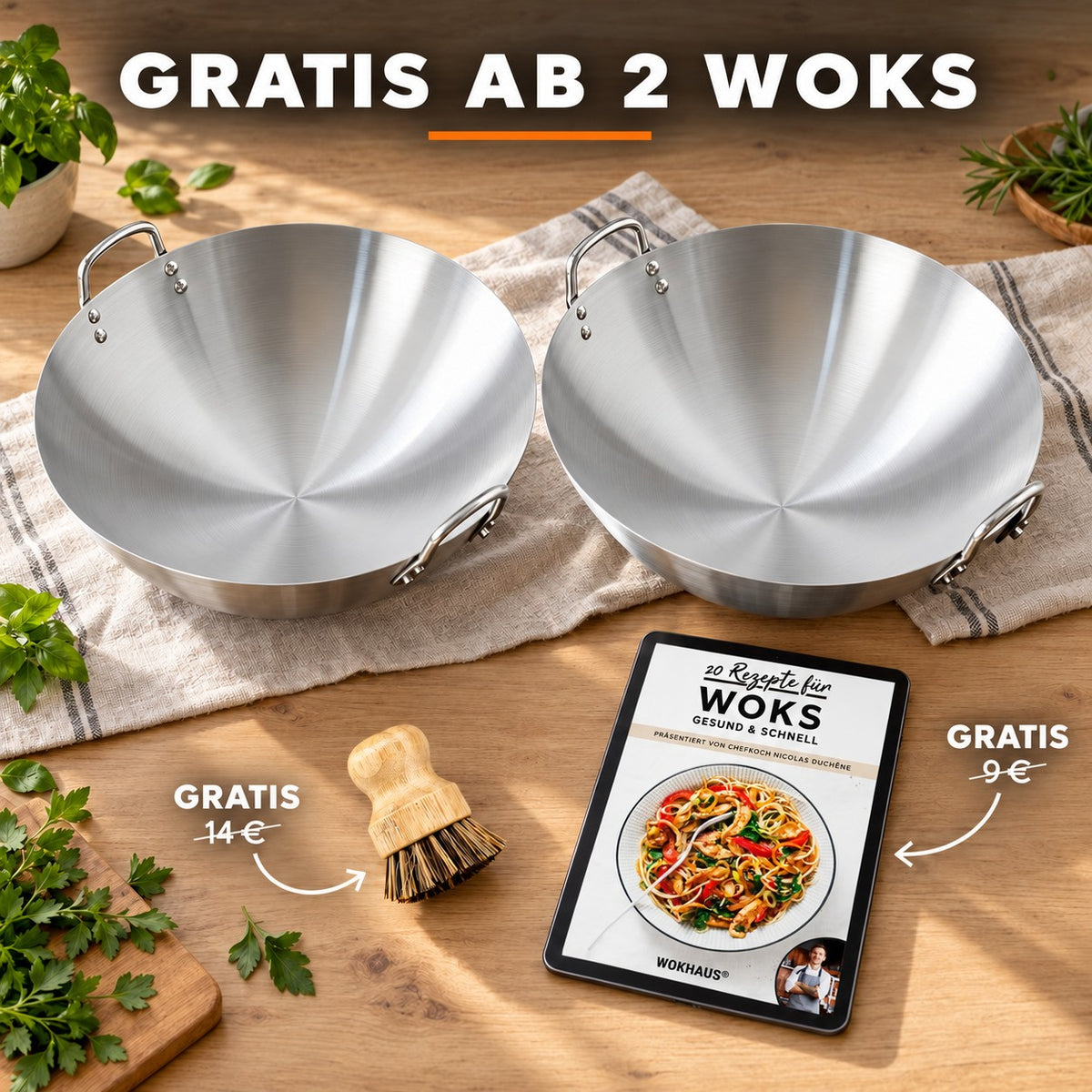Le Yari – Wok mit Rundboden, GRATIS AB 2 WOKS: Bambusbürste (14 €), Rezeptbuch (9 €)