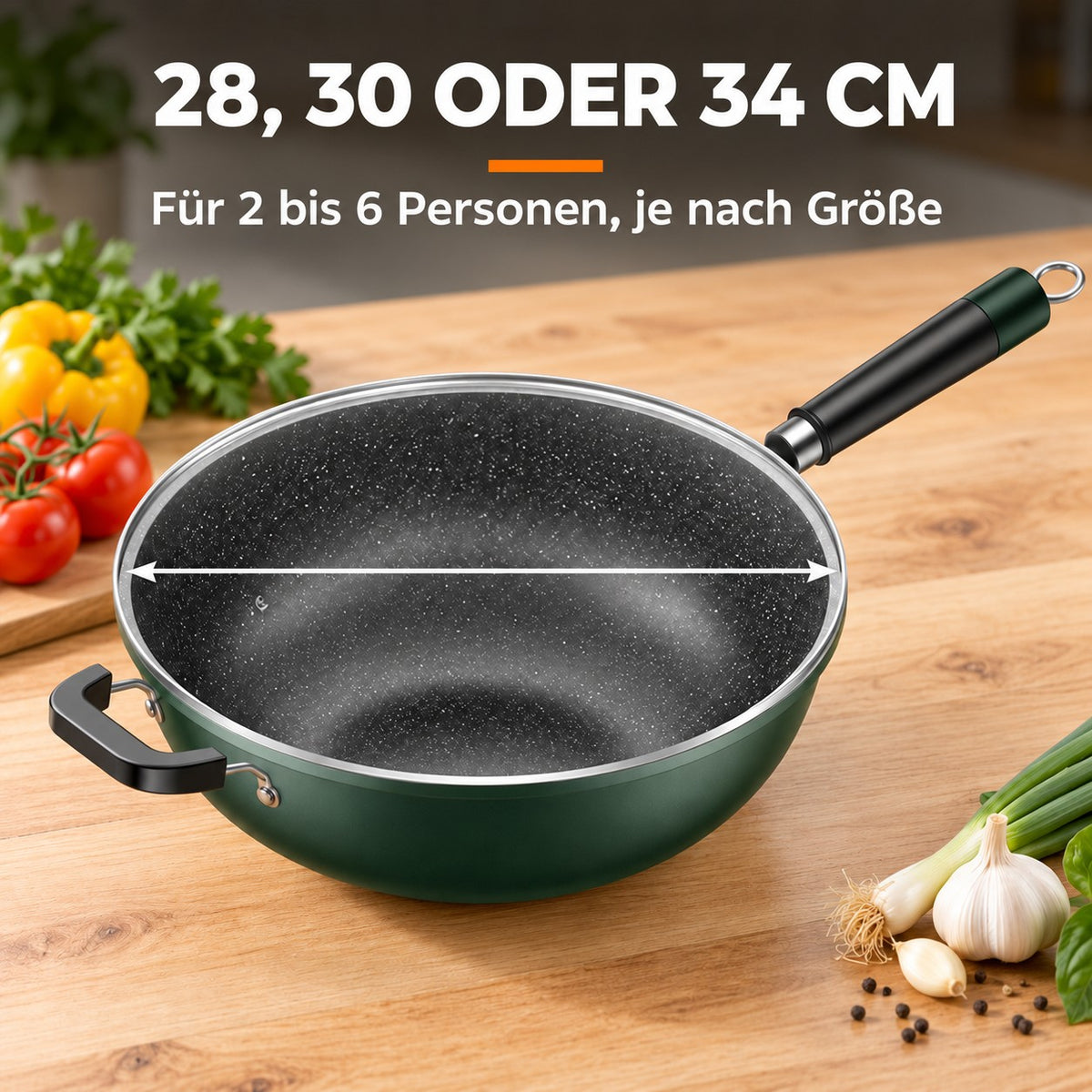 Le Nakimi – Gesunde Wok Pfanne, 28, 30 ODER 34 CM: Für 2 bis 6 Personen, je nach Größe