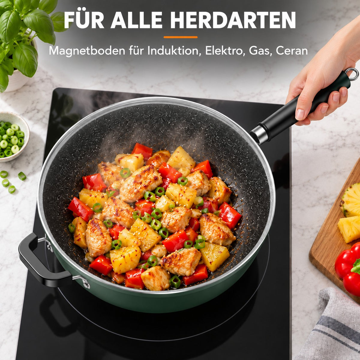 Le Nakimi – Gesunde Wok Pfanne, FÜR ALLE HERDARTEN: Magnetboden für Induktion, Elektro, Gas, Ceran