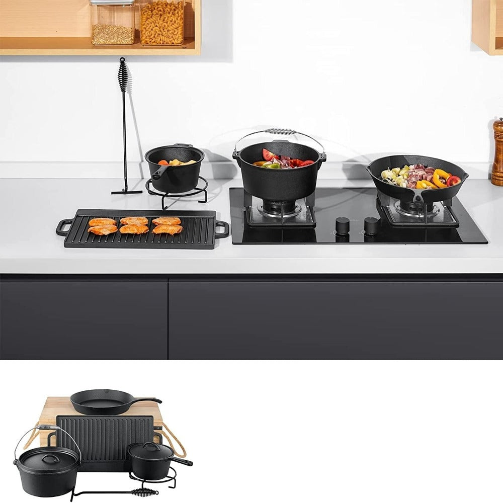 Le Kasa Gusseisen Grillwok mit Deckel und Pfannenwender im Set