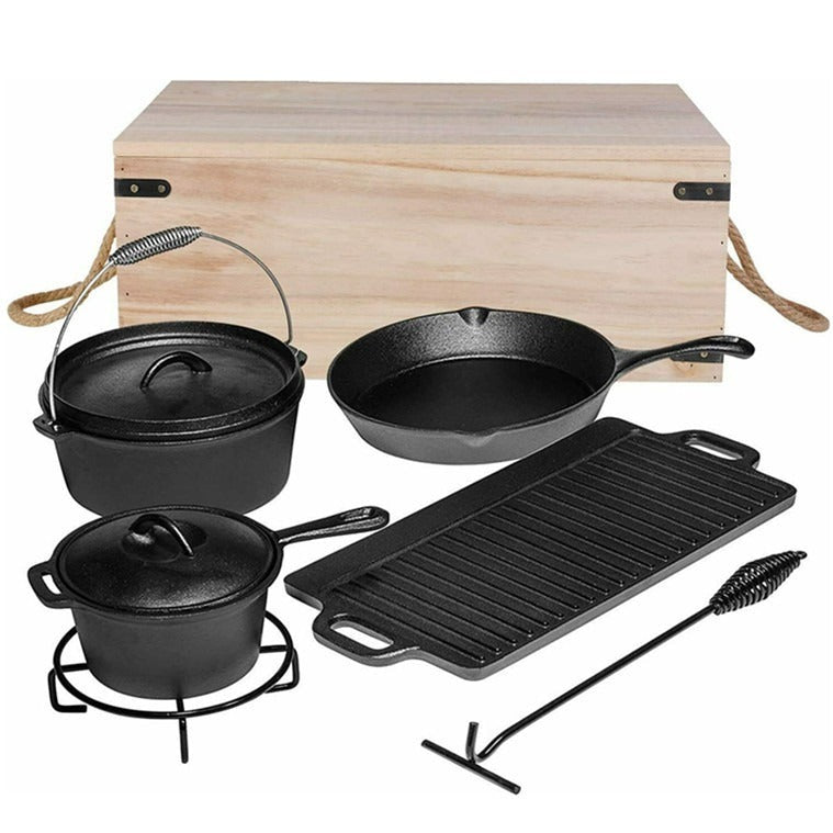 Le Kasa Gusseisen Wok-Set 6-teilig zum Grillen in klassischer Vorderansicht
