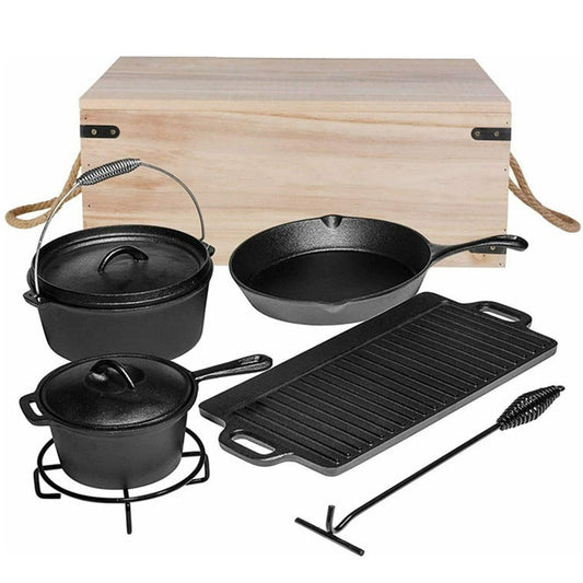 Le Tarino Gusseisen Wok-Set 6-teilig zum Grillen in klassischer Vorderansicht