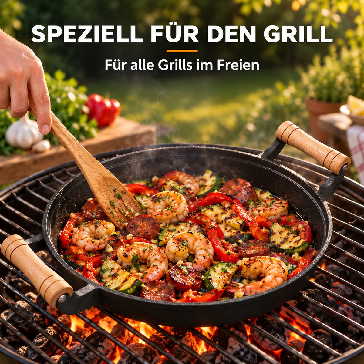 Le Gamaksan – Gusseisen Bbq Wok, SPEZIELL FÜR DEN GRILL: Für alle Grills im Freien