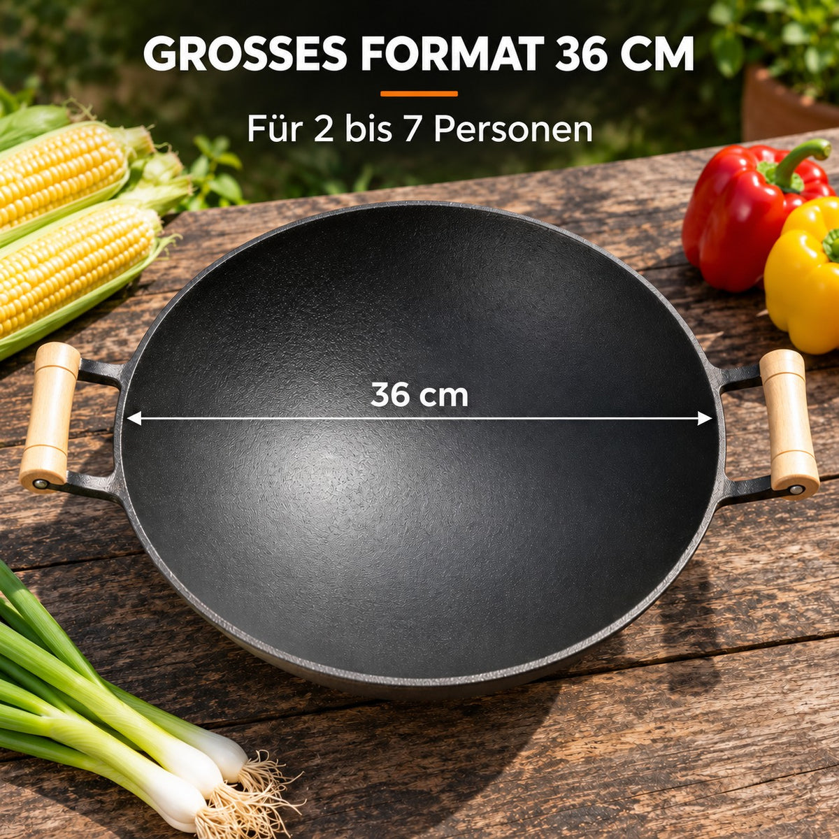 Le Jangsan – Gusseisen Wok für Grill, GROSSES FORMAT 36 CM: Für 2 bis 7 Personen