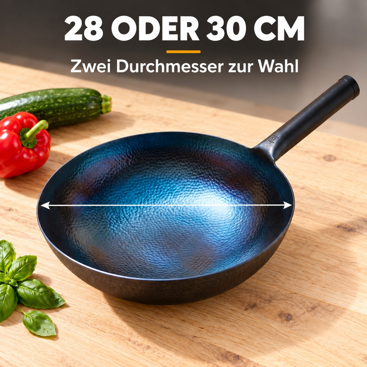 Le Kasoma – Gehämmerter Wok, 28 ODER 30 CM: Zwei Durchmesser zur Wahl