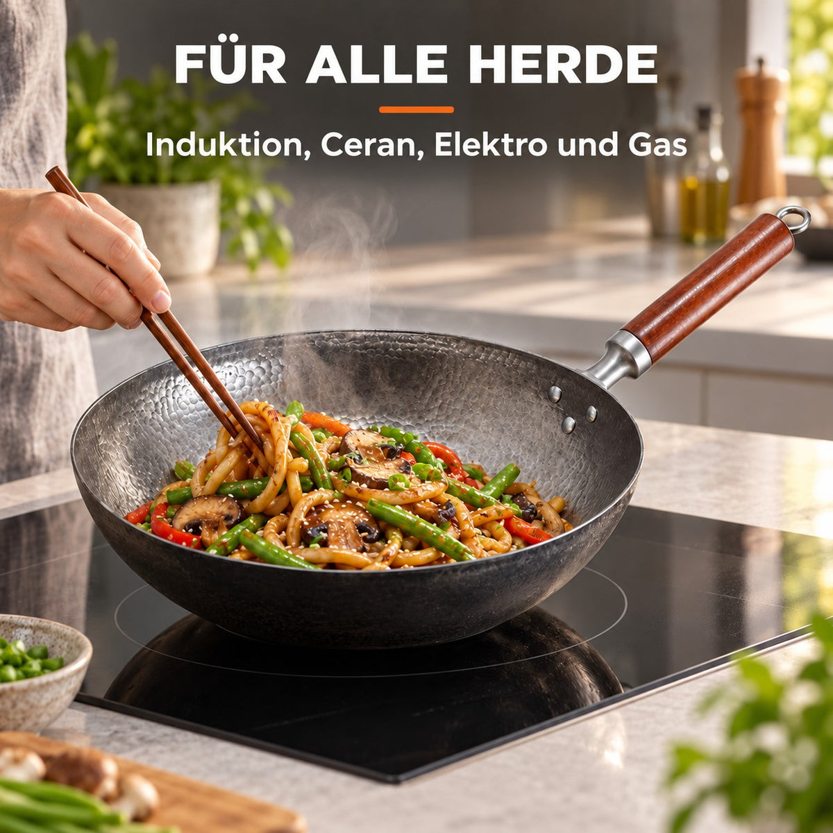 Le Senjo – Geschmiedeter Eisenwok, FÜR ALLE HERDE: Induktion, Ceran, Elektro und Gas