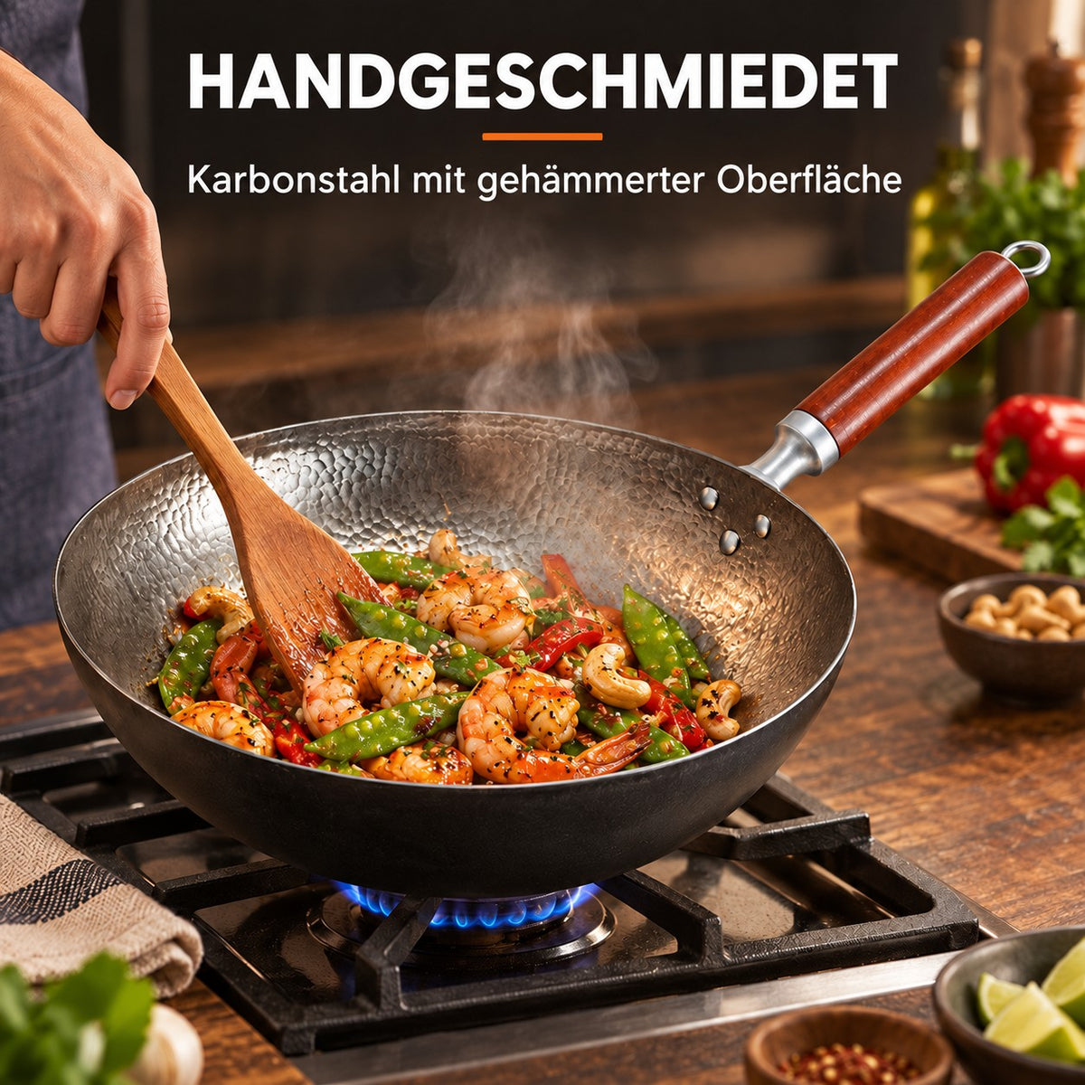 Le Senjo – Geschmiedeter Eisenwok, HANDGESCHMIEDET: Karbonstahl mit gehämmerter Oberfläche